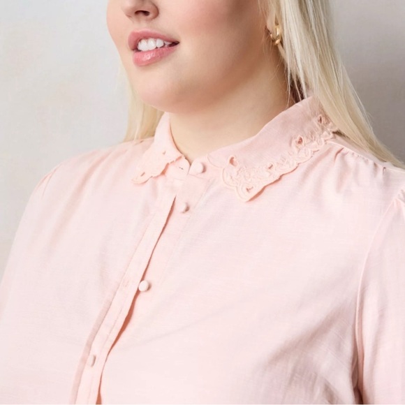 LC Lauren Conrad Pink Button Down Shirt Peter Pan Collar - Picture 1 of 12